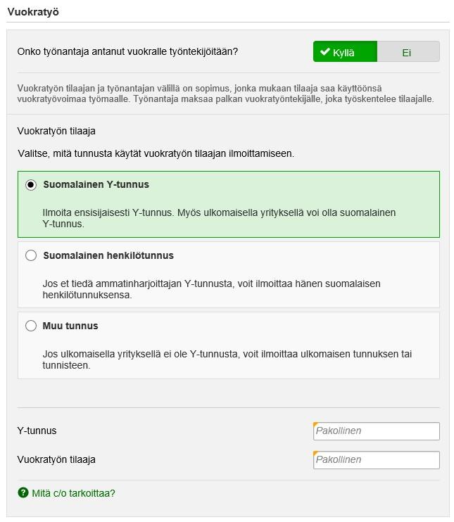 Vuokratyön tilaajan tiedot käyttäjäyritys, joka on vuokrannut työvoimaa