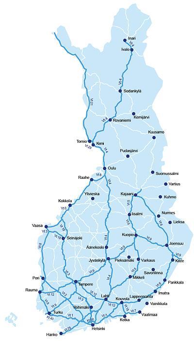 Maanteiden pääväylät Palvelutasoluokka I: turvataan pitkämatkaisen liikenteen hyvä ja tasainen matkanopeus nopeusrajoitus pääosin vähintään 80 km/h, moottoriteillä pääosin 120 km/h turvallisia