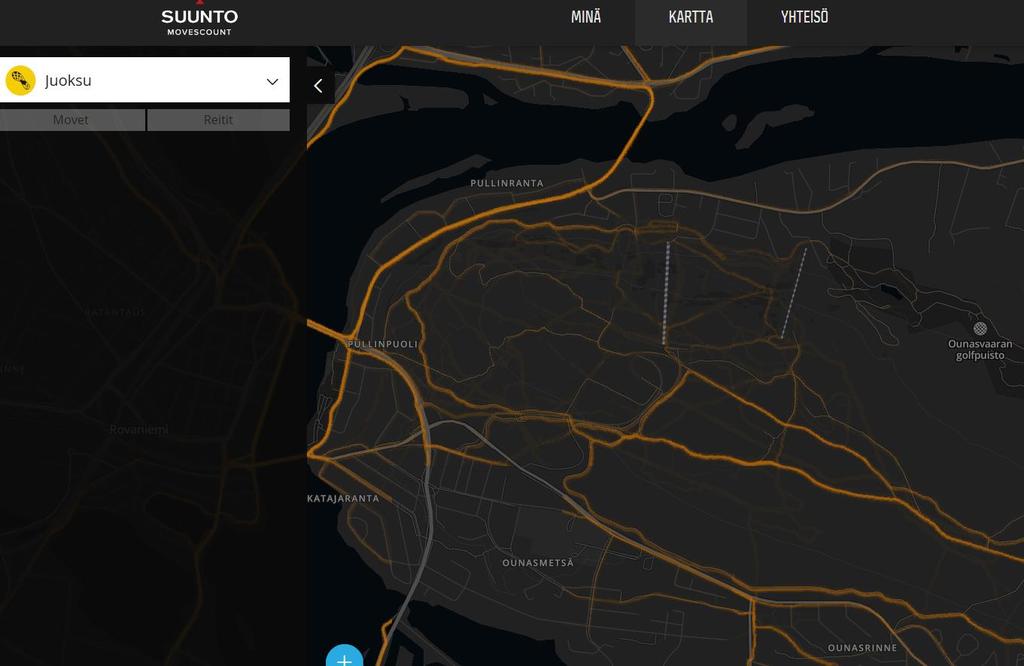 8 sijaintitiedon gps-sykemittariin. Tällaista tarjoaa muun muassa Suunnon Movescount-palvelu internetosoitteessa www.movescount.com (Suunto 2018). Edellä mainitusta on kuva kuviossa 2. Kuvio 2.