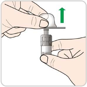 päältä. Aseta injektiopullo ja välikappale yhdessä varovaisesti puhtaalle työtasolle. Varmista, että injektiopullo ei kaadu.