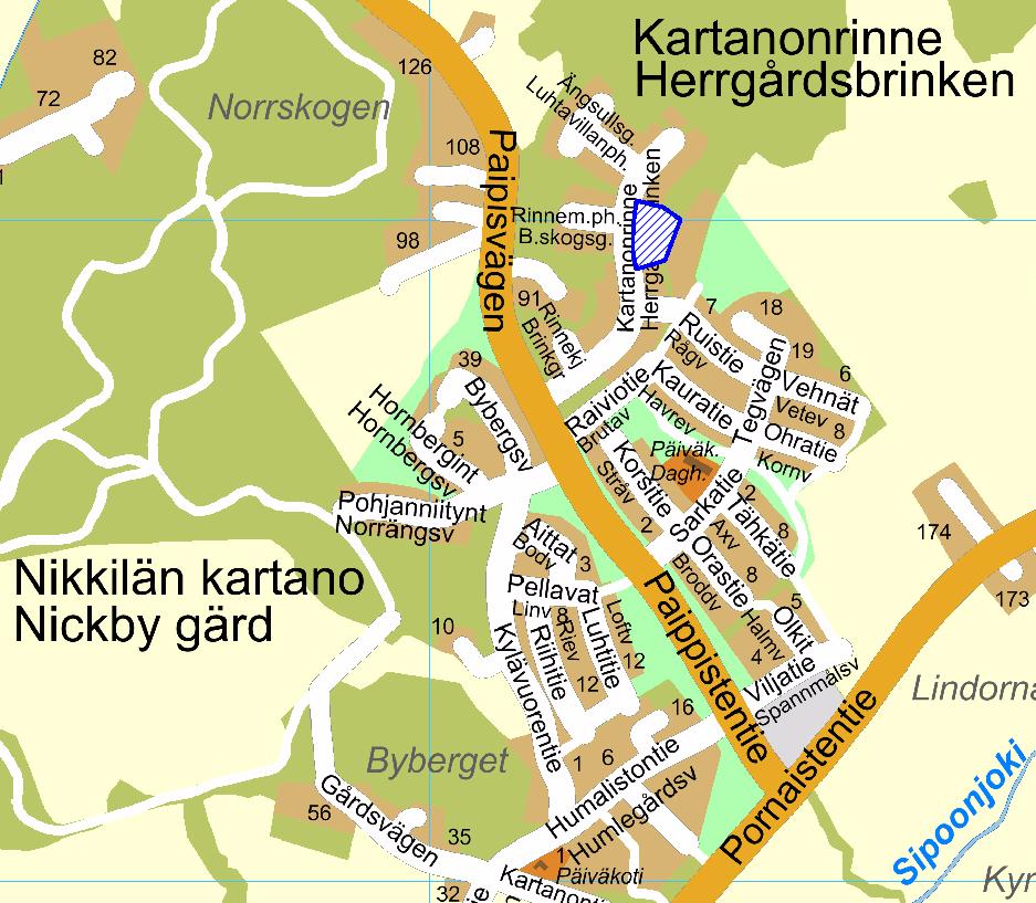 Kaavamuutosalue Planändringsområde Alue sijaitsee Kartanonrinteen asemakaava-alueella Nikkilän taajaman pohjoispuolella.