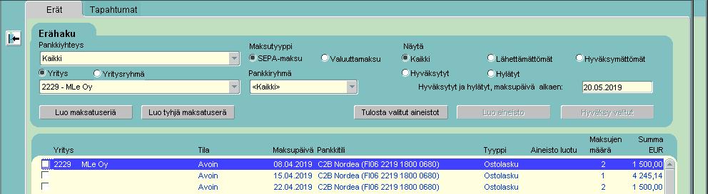 29(36) Huomio kassa-alennukset -valinta Huomioi pankkitilien saldot -valinta tallennettu, vaan tulee erillistapahtumana näkyviin maksun saajan tiliotteelle eriteltynä lasku- / hyvityslaskukohtaisesti.