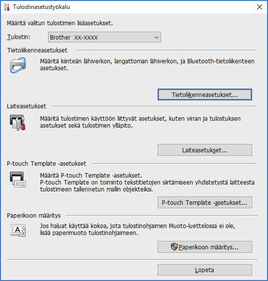 Koti > Tulostinasetukset > Tulostimen asetusten muuttaminen Tulostinasetustyökalun avulla (Windows) Tulostimen asetusten muuttaminen Tulostinasetustyökalun avulla (Windows) Varmista, että verkkolaite