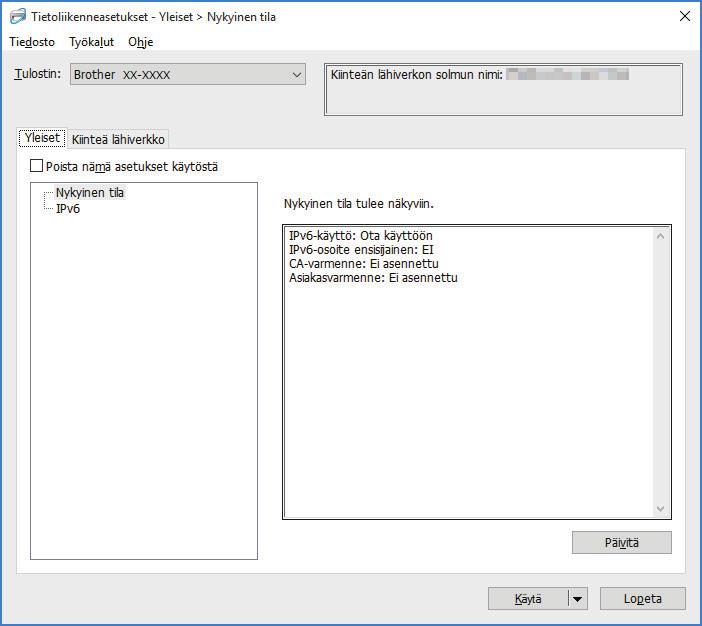 Koti > Tulostinasetukset > Tulostimen asetusten muuttaminen Tulostinasetustyökalun avulla (Windows) > Tulostinasetustyökalun tietoliikenneasetukset (Windows) Tulostinasetustyökalun