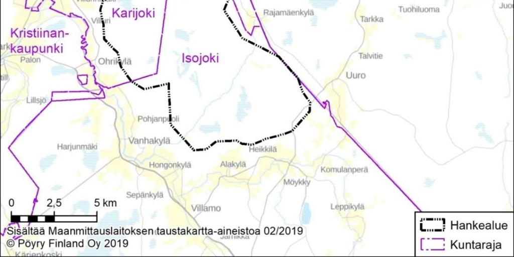 Hankealueen pinta-ala on noin 79 km2, josta noin 60 km2 on Isojoen kunnan puolella ja noin 19 km2 on Karijoen kunnan puolella. Alue on tavanomaista metsätalousmaata.