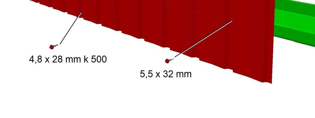 Seinäpeltien sivuttaislimitys kiinnitetään 4,8x28 mm tiivisteellisillä poraruuveilla yleensä 500 mm:n välein.