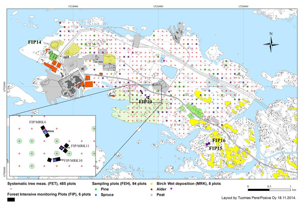 6 Figure 2. Forest monitoring locations in 2013. Map: Posiva.