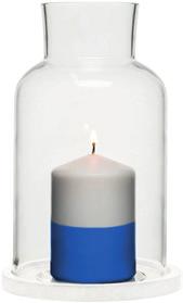 Suomi kynttilälyhty Valkoinen puu/lasi. Mukana Havin sinivalkoinen kynttilä.