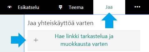 Kyselyiden yhteismuokkaaminen Kyselyn voi jakaa muiden henkilöiden tarkasteltavaksi ja muokattavaksi klikkaamalla JAA-valikon Hae