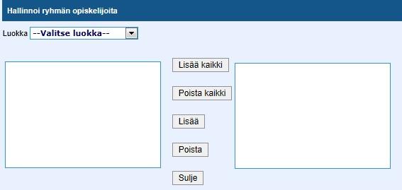 Ylläpitäjän opas 14 Kieli -vetovalikosta määritetään minkä kielen tehtävistä on kyse, ja Aine - vetovalikosta määritetään oppiaine, jota ryhmä koskee.