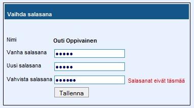 17 Ylläpitäjän opas 10 Salasanan vaihto Valitsemalla yläosan hallintapaneelista Asetukset ja sen alivalikosta Salasana pääset lomakkeelle, jossa voit vaihtaa henkilökohtaisen salasanasi.