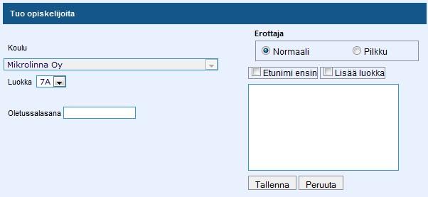 4 Useamman opiskelijan luonti kerralla Näpäyttämällä Tuo opiskelijoita -painiketta voit lisätä ohjelmaan useampia opiskelijoita kerralla.