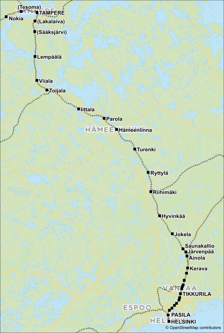 1: Kaukoliikenneasemat Helsinki / Pasila, Tikkurila / (Lentoasema) ja Tampere 2a: Kaukoliikenneasemat Hämeenlinna 2b: Kaukoliikenneasemat Riihimäki (kuuluu myös luokkaan 5a), Toijala ja Lakalaiva