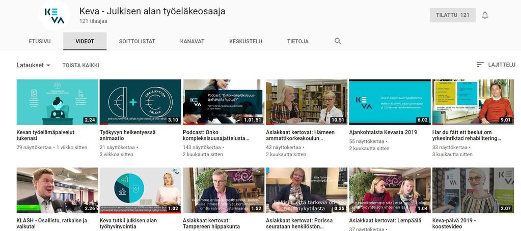 Työkyvyn johtamisen kehittämisen tueksi Kevan Youtube -kanava