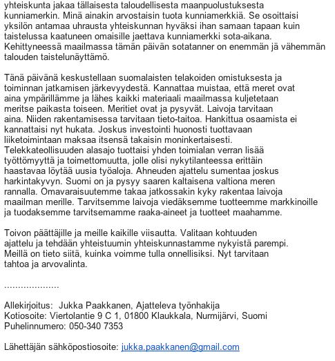 ILMOITUS TYÖVOIMAVIRANOMAISILLE