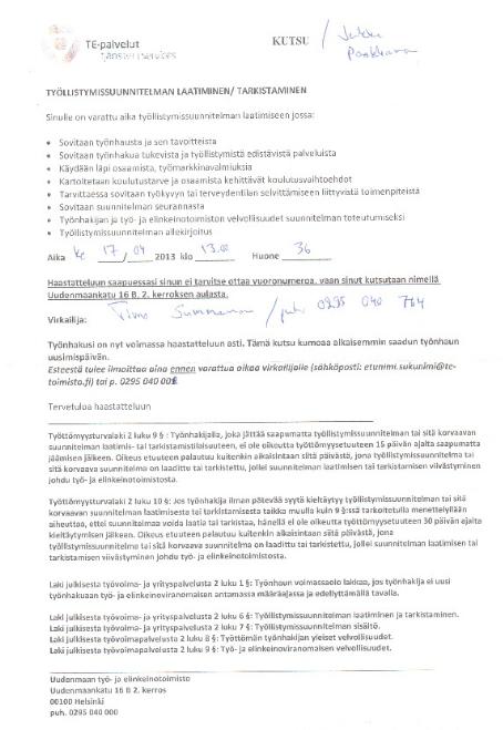 ILMOITUS TYÖVOIMAVIRANOMAISILLE