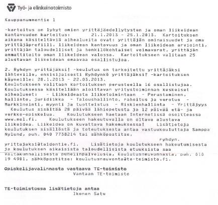 ILMOITUS TYÖVOIMAVIRANOMAISILLE