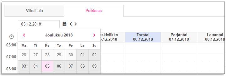 Poikkeus-välilehden määritykset Käyttäjä voi tarvittaessa luoda etukäteen tilatieto-ohjaukset poikkeusaikatauluun päivämäärittäin esimerkiksi loman ajaksi.