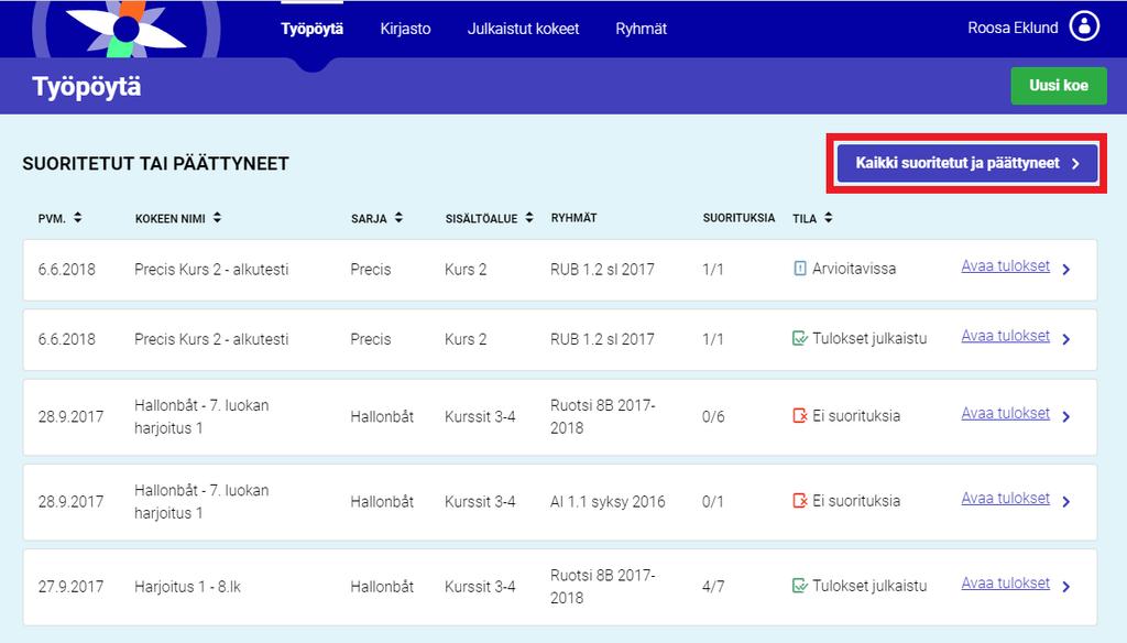 Suoritusten arviointi 1. Avaa Kampuksen etusivulta oma ryhmäsi, napauta Kokeet ja siirry Kompassiin napauttamalla Kompassi-digikokeet- linkkiä. 2.