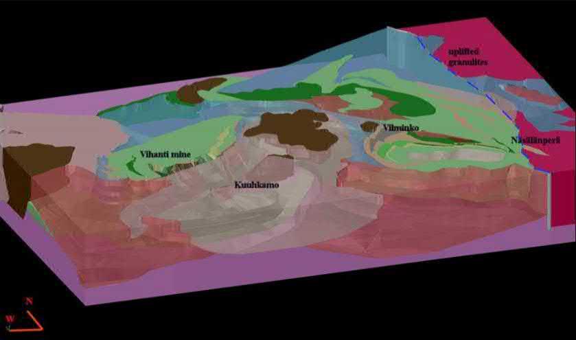 Kaivoskuilun syvyys on 1430 m (Promine project, Laine et al.