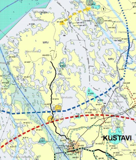 Näiden merkintöjen lisäksi kaavaluonnoskartassa on osoitettu M-alueelle sijoitettu saunarakennuksen rakennusala.