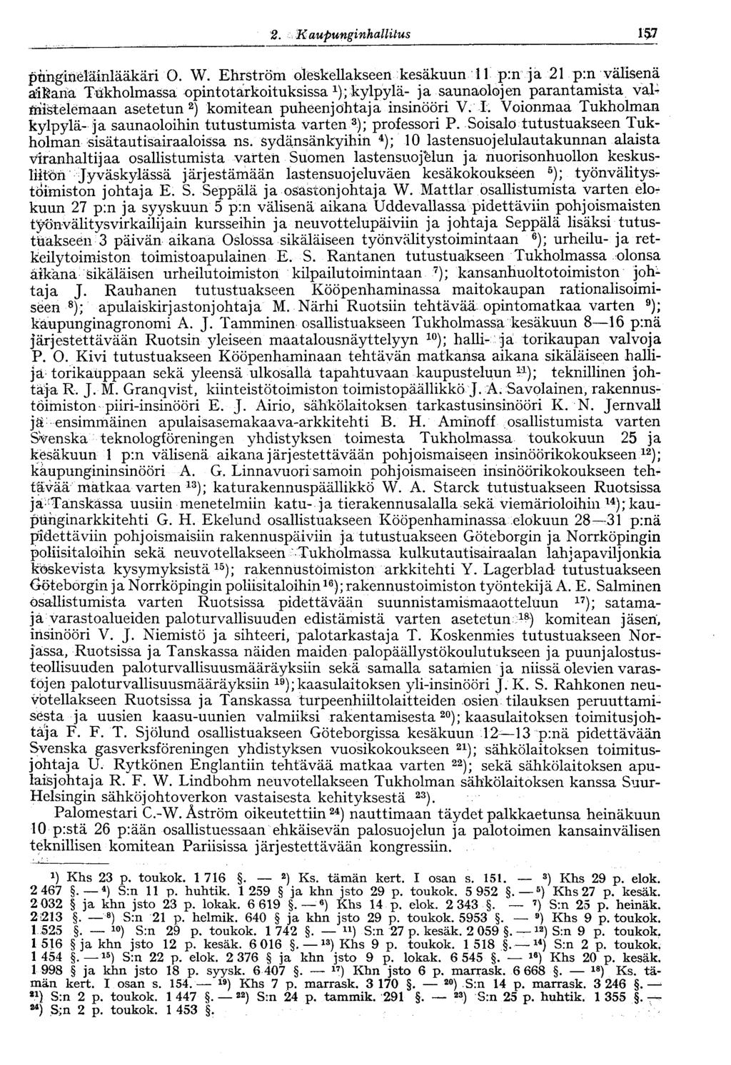 2. Kaupunginhallitus V 157 ptmgineläinlääkäri O. W.