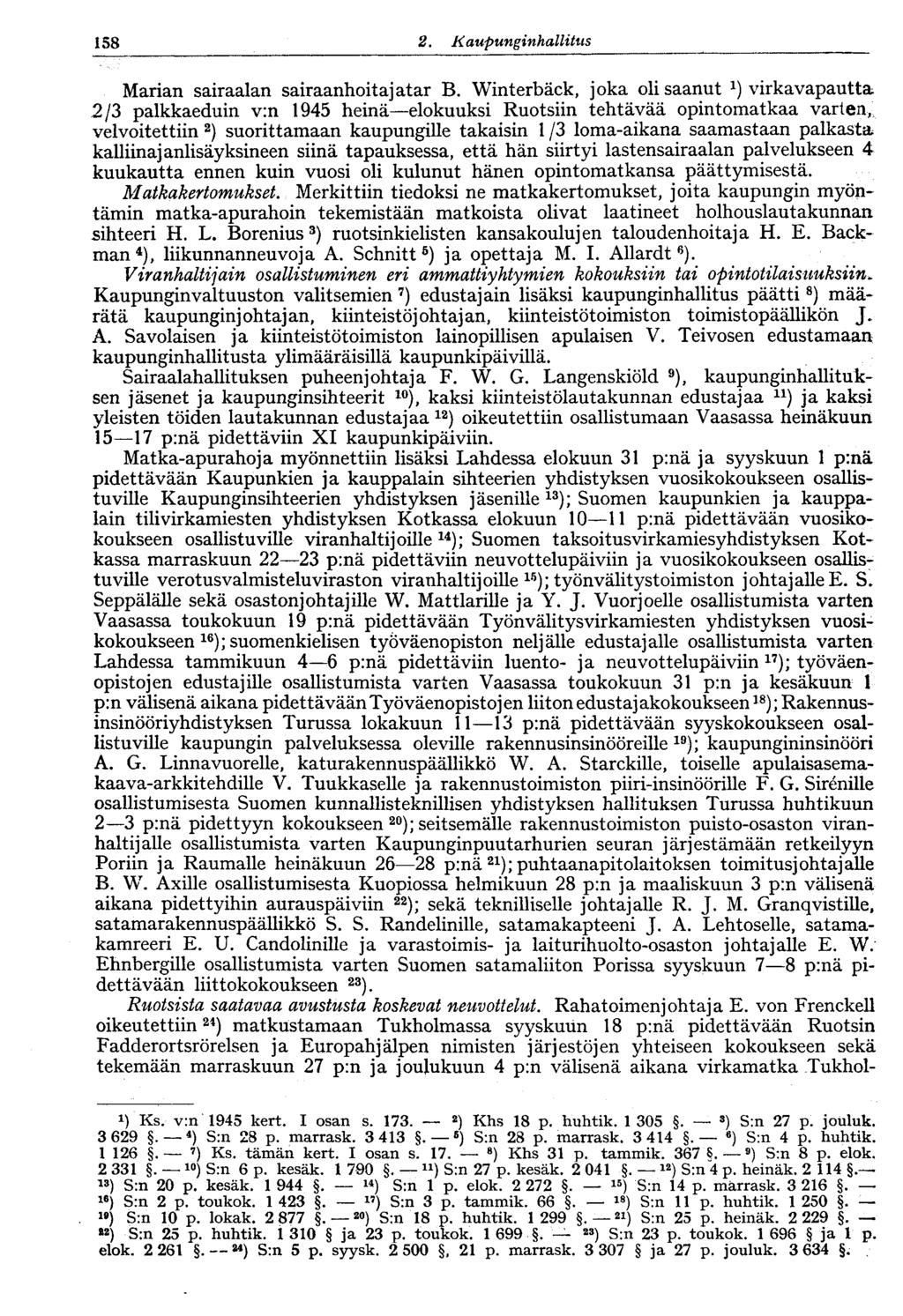158 2. KaupunginhallitusV158 Marian sairaalan sairaanhoitajatar B.