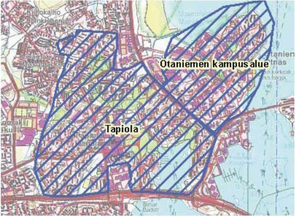 s. 2 / 10 LÄHTÖKOHDAT Suunnittelualue Suunnittelualue sijaitsee Tapiolan keskuksesta itään. Alue rajautuu idässää Karhusaarentiehen ja Hagalundintiehen, etelässä Itämetsään ja lännessä Otsolahteen.