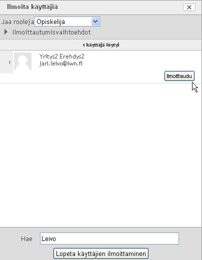 Vaihtoehtoisesti voit määritellä käyttäjiä myös manuaalisesti kurssille Käyttäjät