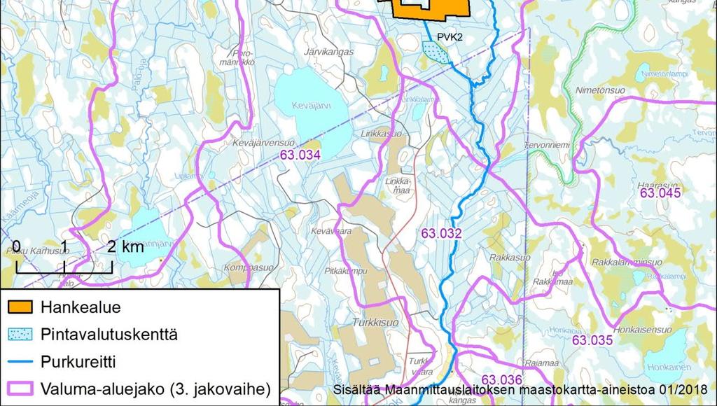 kentän leveydelle. Ennen pumppuallasta on neljä laskeutusallasta (LA 5 8) sekä jakokaivo.