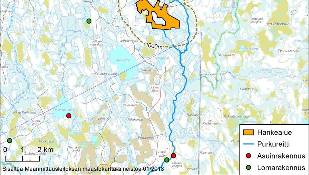 Kuva 6-1 Makkara-aavan lähiympäristö 1 km:n vyöhykkeeltä. 6.2.