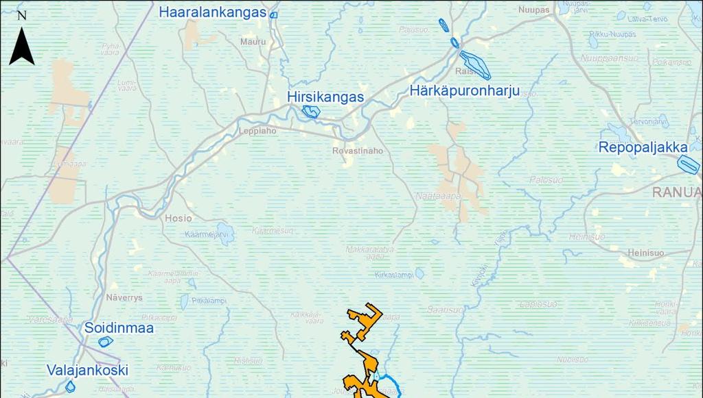 Kuva 13-3 Makkara-aavan hankealuetta lähimmät pohjavesialueet. 13.3 Arviointimenetelmät ja epävarmuustekijät Rakentamistoimet aiheuttavat aina muutoksia maan vesitaloudessa sekä maaperän fysikaalisissa, kemiallisissa ja mikrobiologisissa ominaisuuksissa.