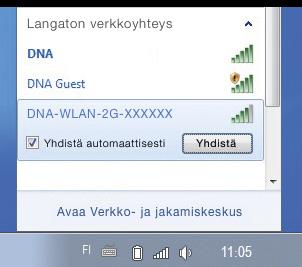 Windows Vista tai Windows 7 Windows 7 - ja Vista tietokoneessa klikkaa WiFi-verkon kuuluvuuspalkkeja Windowsin oikeasta alakulmasta.