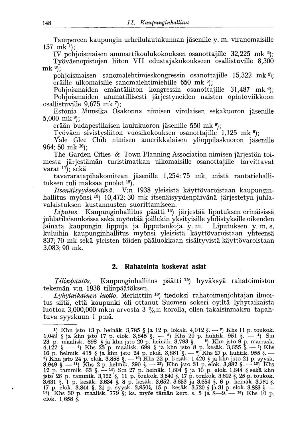 148 11. Kaupungin hallitus Tampereen kaupungin urheilulautakunnan jäsenille y. m.