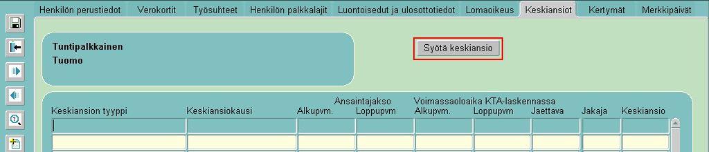 21(22) Keskiansion syöttäminen manuaalisesti Napsautetaan Palkansaajat -rekisterin Keskiansiot -välilehdellä painiketta Syötä keskiansio.