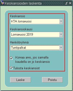 Henkilöryhmä : Valitaan, mille henkilöryhmälle laskenta suoritetaan.