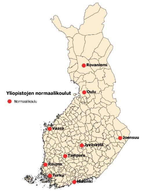 Yliopistojen harjoittelukoulut HARJOITTELUKOULUJEN ROOLI Suomessa 10 hallinnollisena yksikkönä toimivaa harjoittelukoulua, yhdeksällä paikkakunnalla.