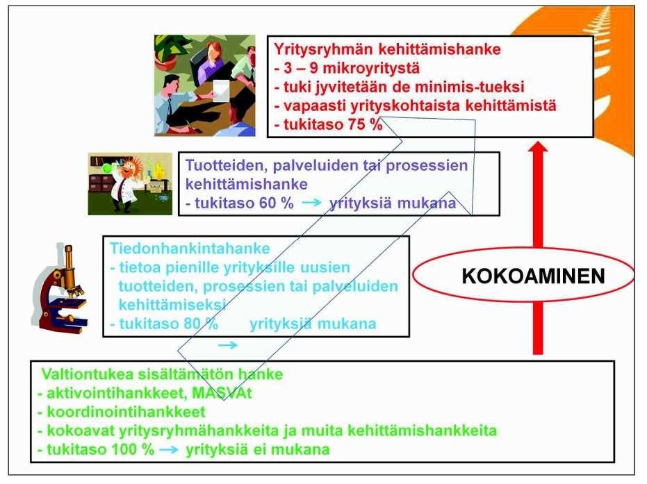 Hanketuet Yhteistyötoimenpide Elinkeinotoimintaa edistävä hanke, jonka tavoitteena on aitoon yhteistyöhön perustuen kehittää ja edistää: - Uusia tuotteita, menetelmiä ja tekniikoita maa- ja