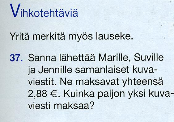 KUVIO 8. YS tason suljettu tehtävä (Sintonen ym. 2005, 27, tehtävä 37). KUVIO 9.
