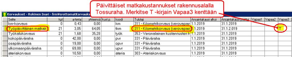 134/203 KÄYTTÖOHJEET Asteri Palkanmaksu 9.1.4 RAKENNUSALAN KILOMETRIKORVAUS Rakennusalan kilometrikorvaus ns.
