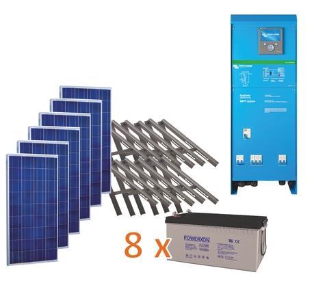 46 Valitun järjestelmän komponentit ja ominaisuudet: 6 x 275 W aurinkopaneeli, monikide 6 x asennusteline, alumiini 8 x 250 Ah (100 h), PowerXon AGM akku 1 x Victron Energy Easy Solar 5000 W / 70 A /