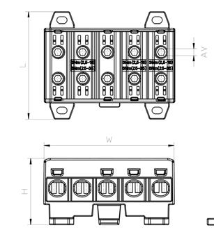 (25-35 mm 2 ) 46 45 40 46 4 70 20 Kyllä 19 120 98 VC05-0012 Kolmivärinen (1, 2, 3, N, PE) 5xAl/Cu 2,5-35 1000 5x135 (Cu) / 5x120 (Al) 3 Nm (2,5 16 mm 2 ), 6 Nm (25-35 mm 2 ) 65 45 40 79 4 120 10