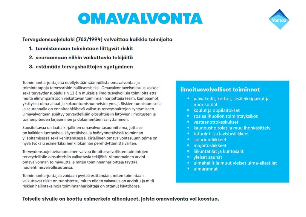 Ohjeistusta valvontayksikön