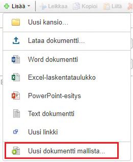 Mallien käyttö Projektin jäsen voi käyttää mitä tahansa mallia, joka sijaitsee projektin Mallitkansiossa (tai alikansioissa) tai alustan päätason Mallit-kansiossa luodessaan uutta dokumenttia