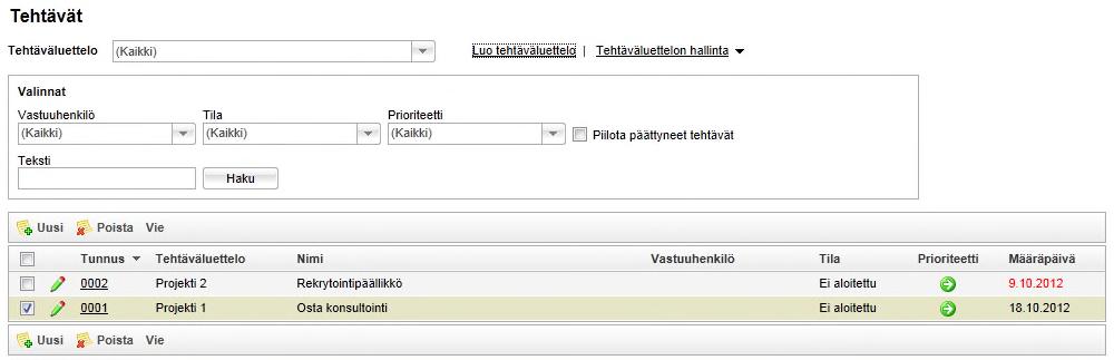 Tehtävät Tehtävät-moduuli on tarkoitettu tehtävien järjestelyyn ja hallintaan.
