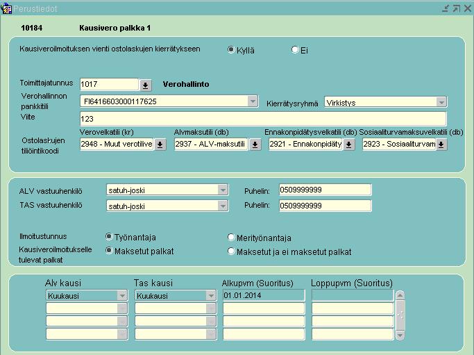 o Toimittajatunnus-alasvetovalikko: Mikäli verohallinto on jo tallennettu toimittajaksi yritysrekisteriin, toimittaja voidaan hakea toimittajatunnuksen alasvetovalikon kautta.