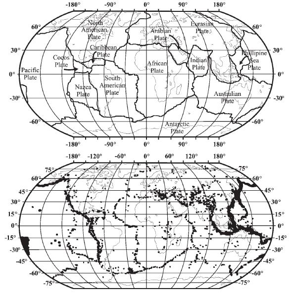 10 Figure 2. Tectonic plates (top) and worldwide earthquake distribution (bottom) (Elnashai & Di Sarno 2008, p. 3). 2.2 Structural dynamics Earthquakes subject structures to rapidly changing accelerations which create dynamic forces.