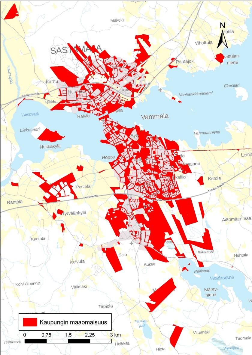 Kaupungin maaomaisuus keskusta-alueella Kaupungin maaomaisuus alueittain hehtaaria (ha) Keskusta