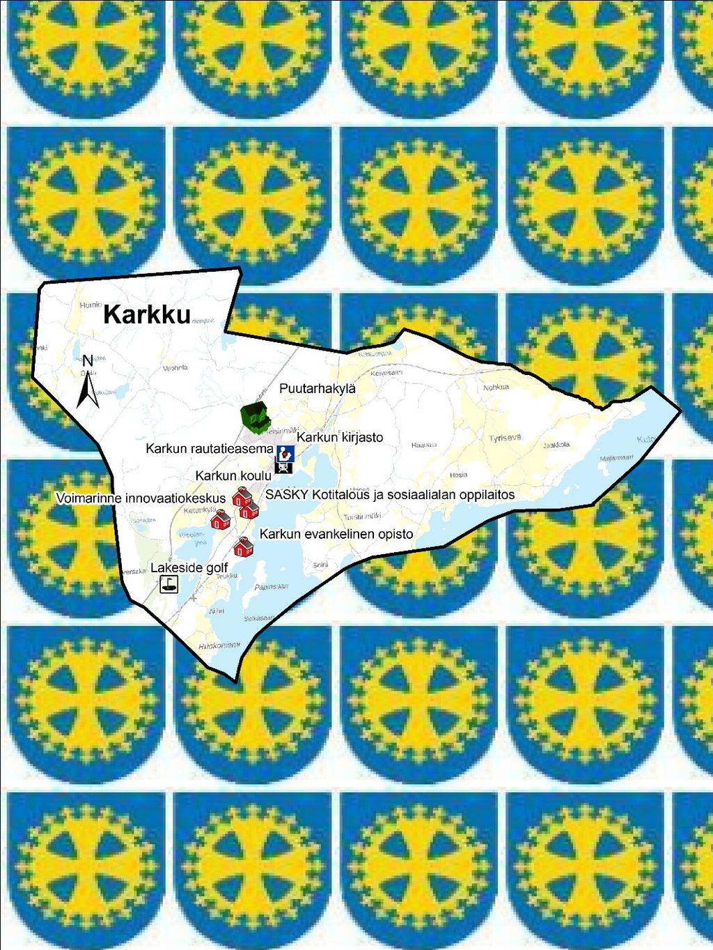 5.2.1 Kehittämisvyöhykkeet Karkku Karkun tilastoalueen karttakuvaan merkitty alueen palveluita sekä ympärivuotiseen asumiseen soveltuva siirtolapuutarhamainen puutarhakylä.