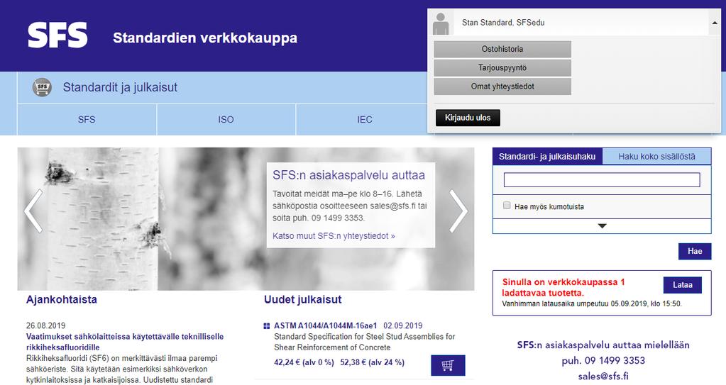 Ohje 8 (8) Kun olet kirjautuneena verkkokauppaan, näet etusivulla ilmoituksen, jos sinulla on vielä lataamattomia julkaisuja.